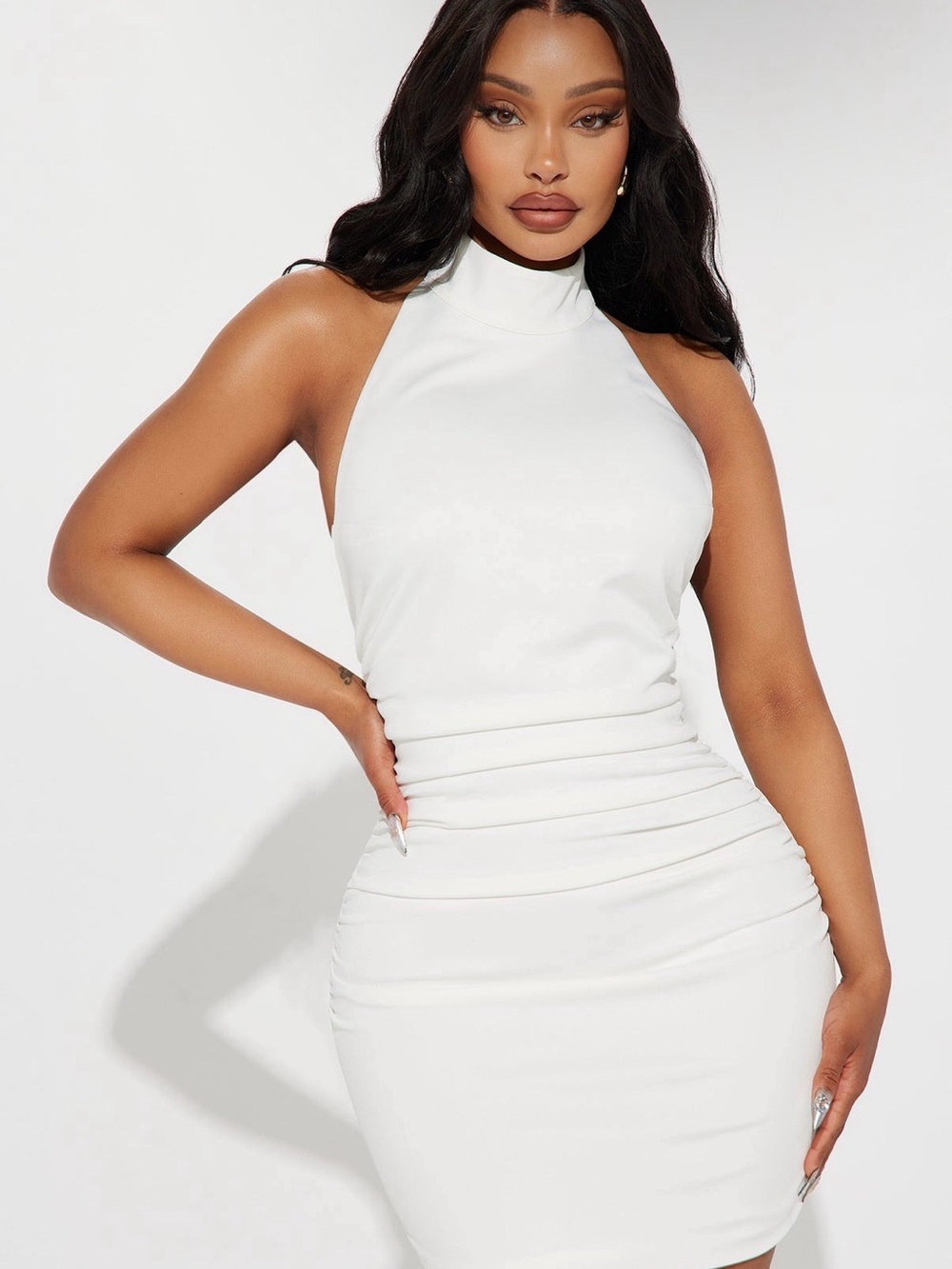 Fashion Nova White High Neck Mini Dress